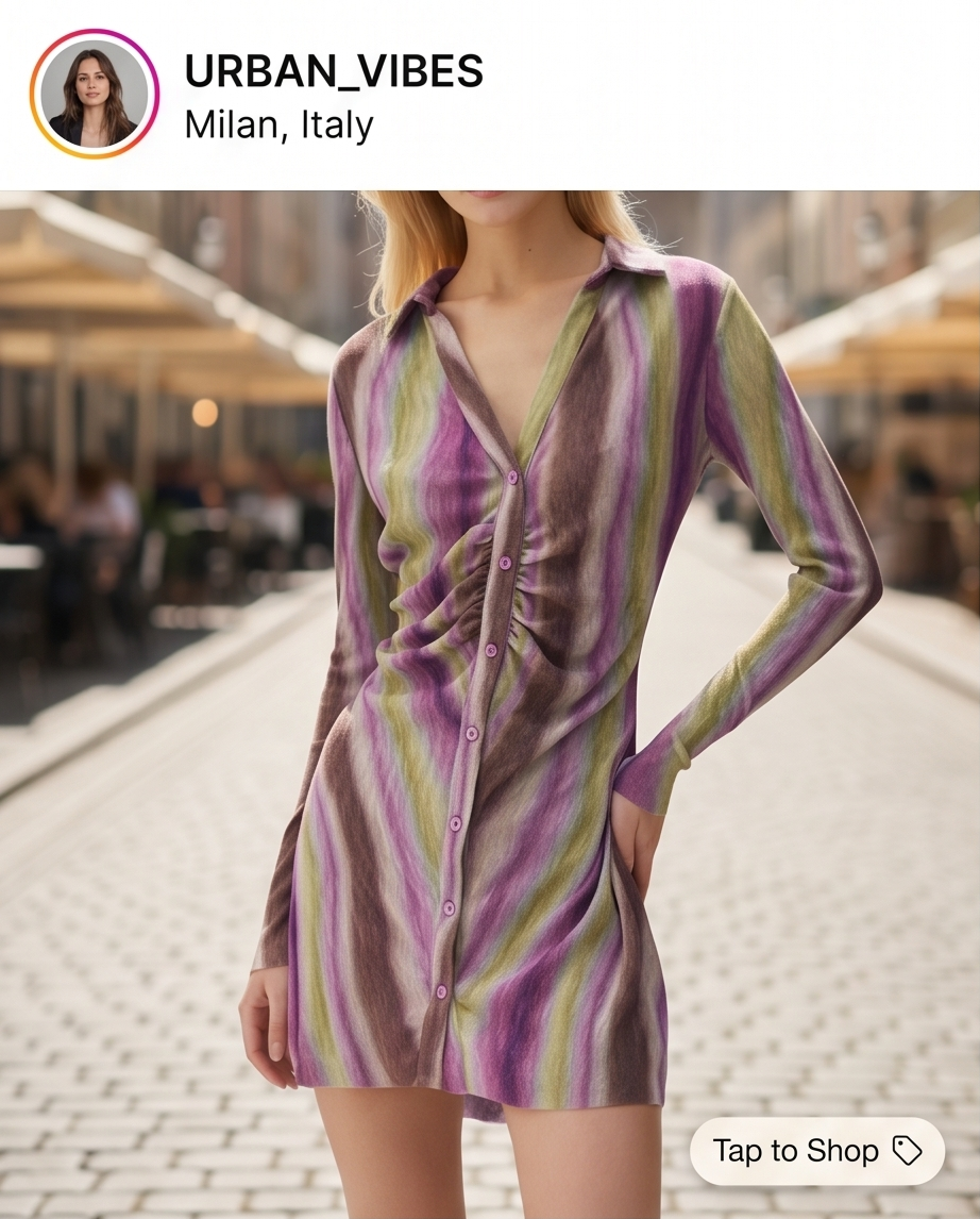 PULL&BEAR Robe green/purple/brown - neuve - taille L