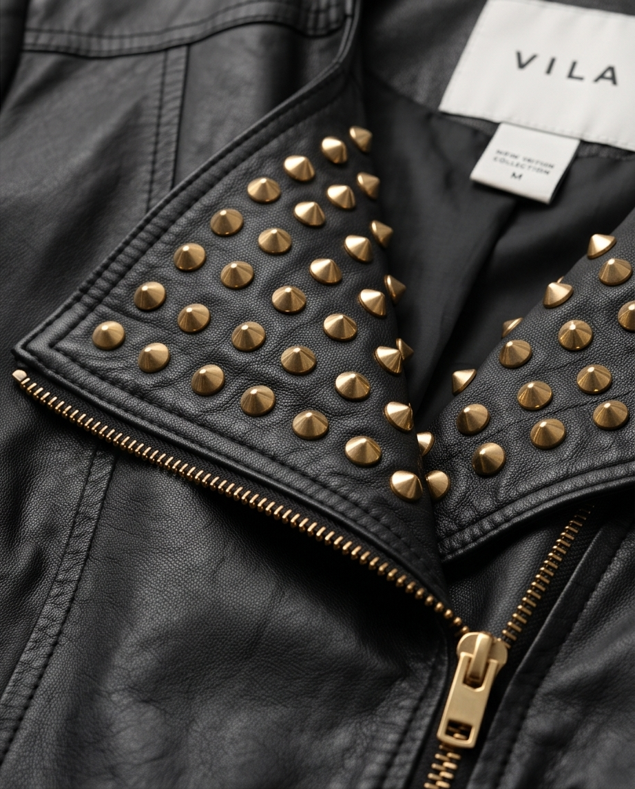Veste en Cuir VILA Noir Cloutée — Neuve — Taille M
