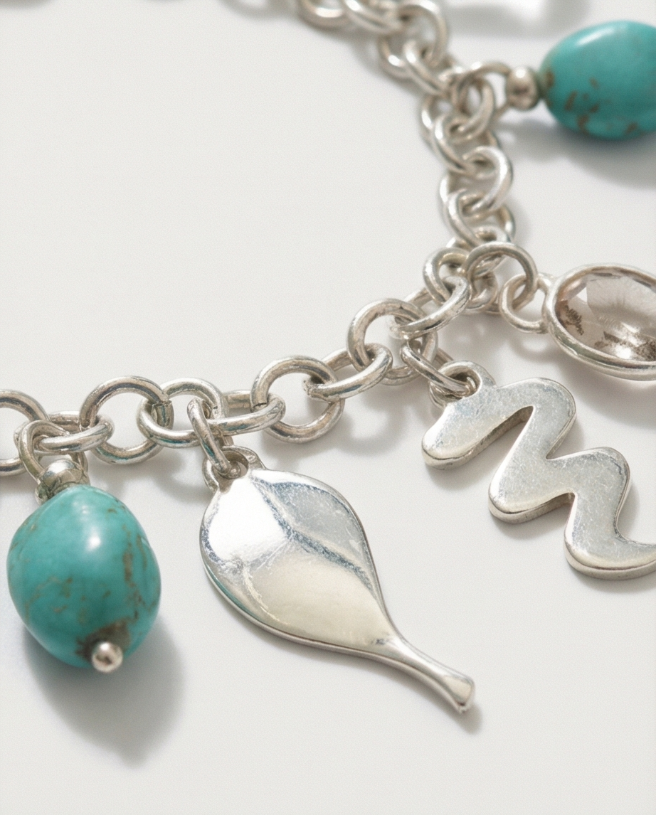 Bracelet  charms, turquoise, cristal de roche - neuf
