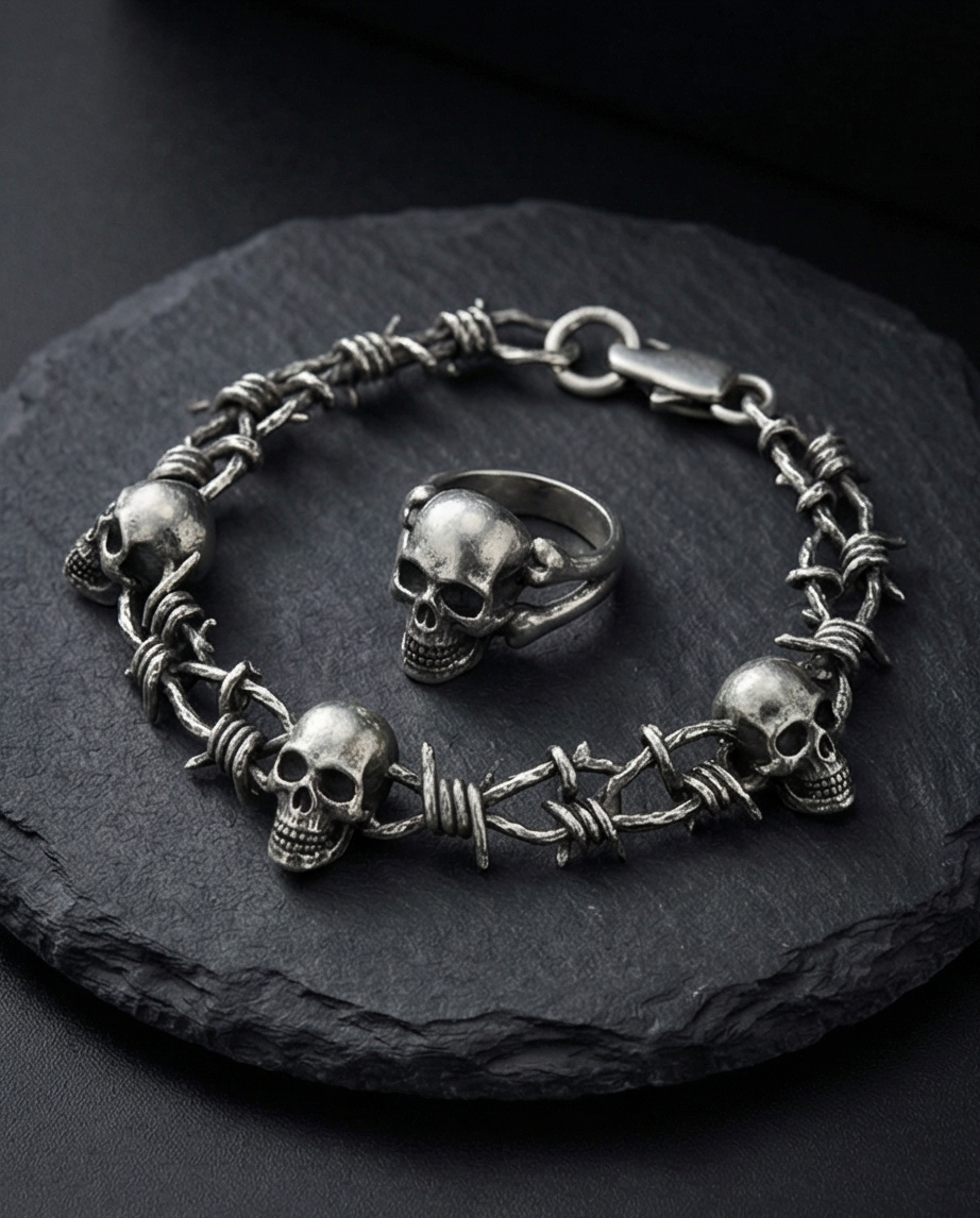 Bracelet tête de mort et sa bague neufs