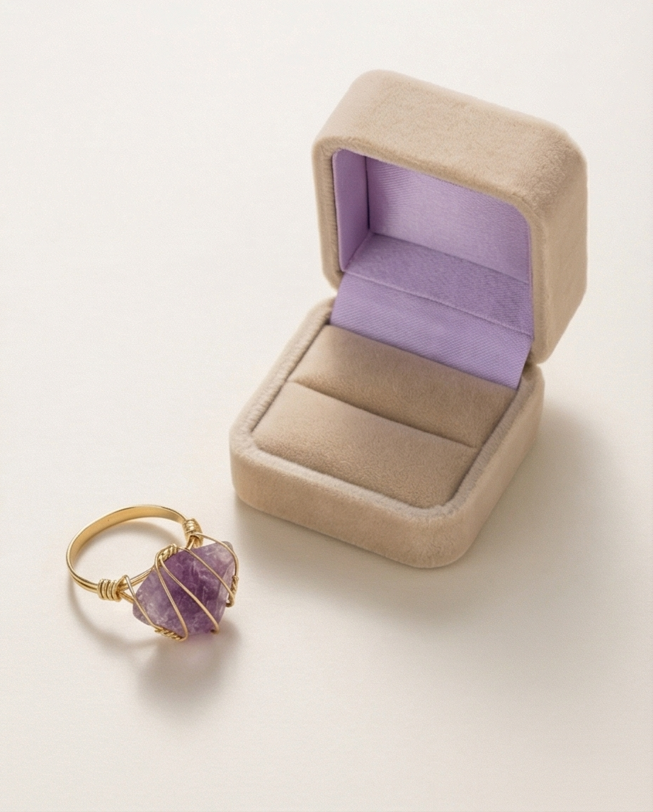 Bague en améthyste dorée neuve
