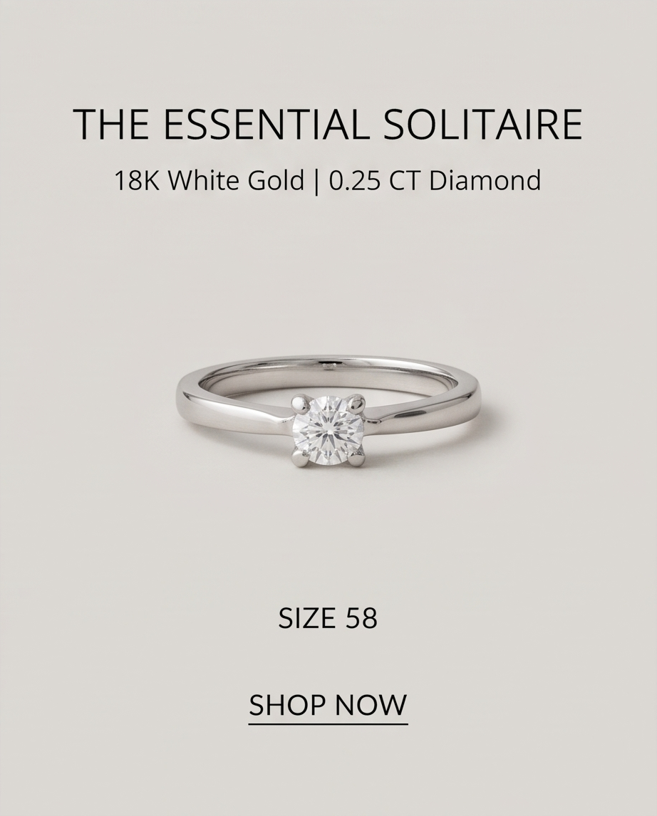 Solitaire en  blanc 18 carats avec diamant de 0,25 ct – Taille 58