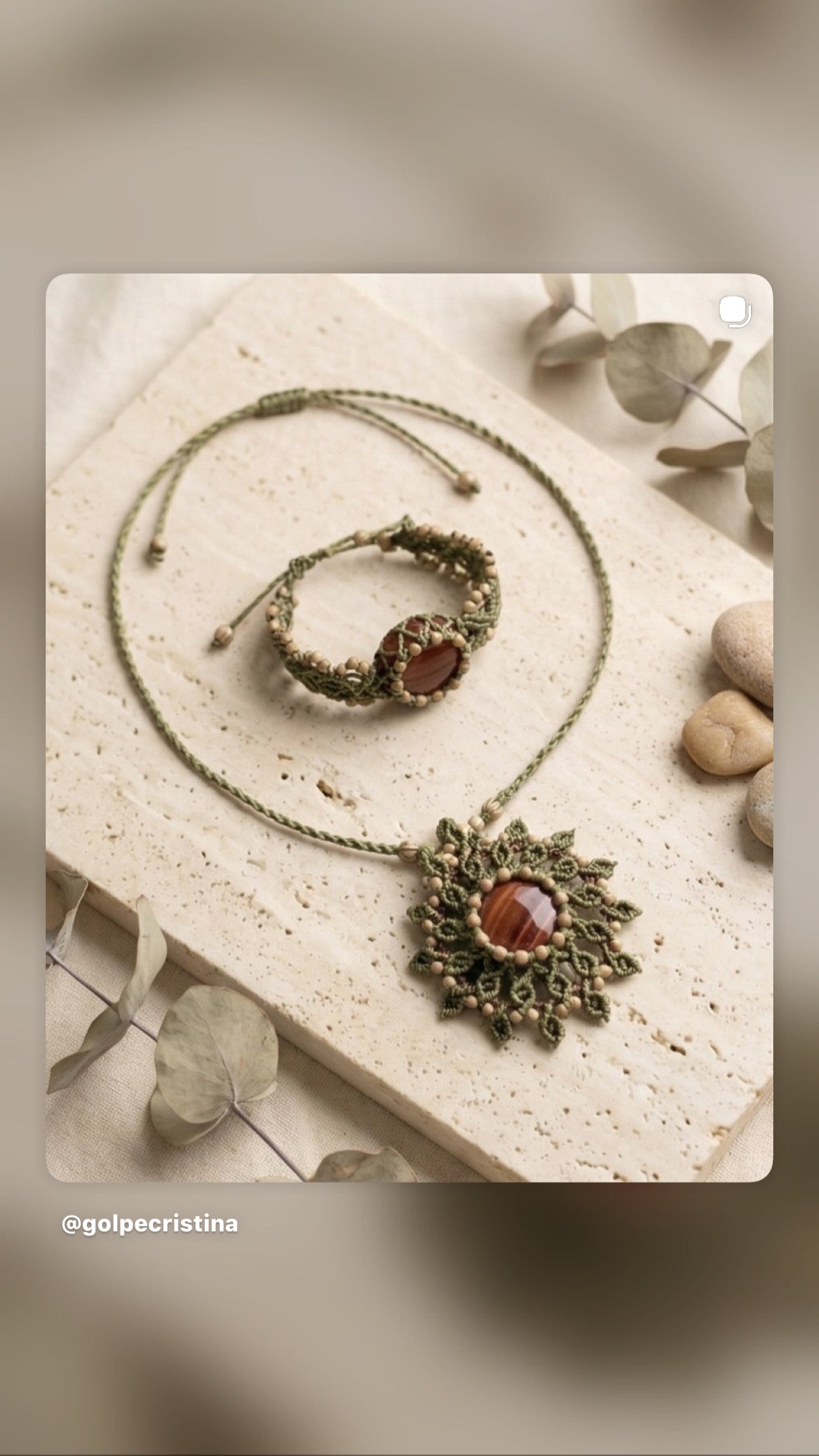 Lot, collier et bracelet en macramé, fait main, neuf