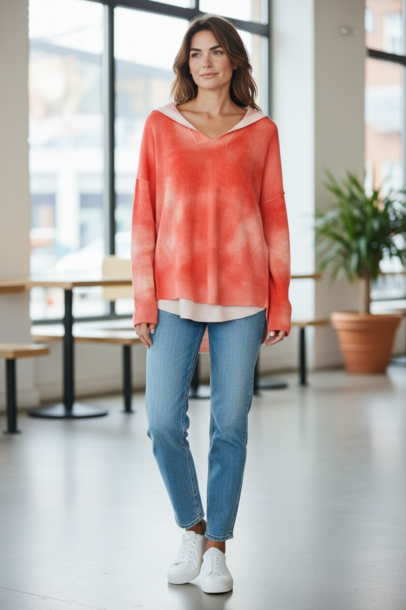 Pull MAX&MOI corail et blanc 100% cachemire taille S oversize