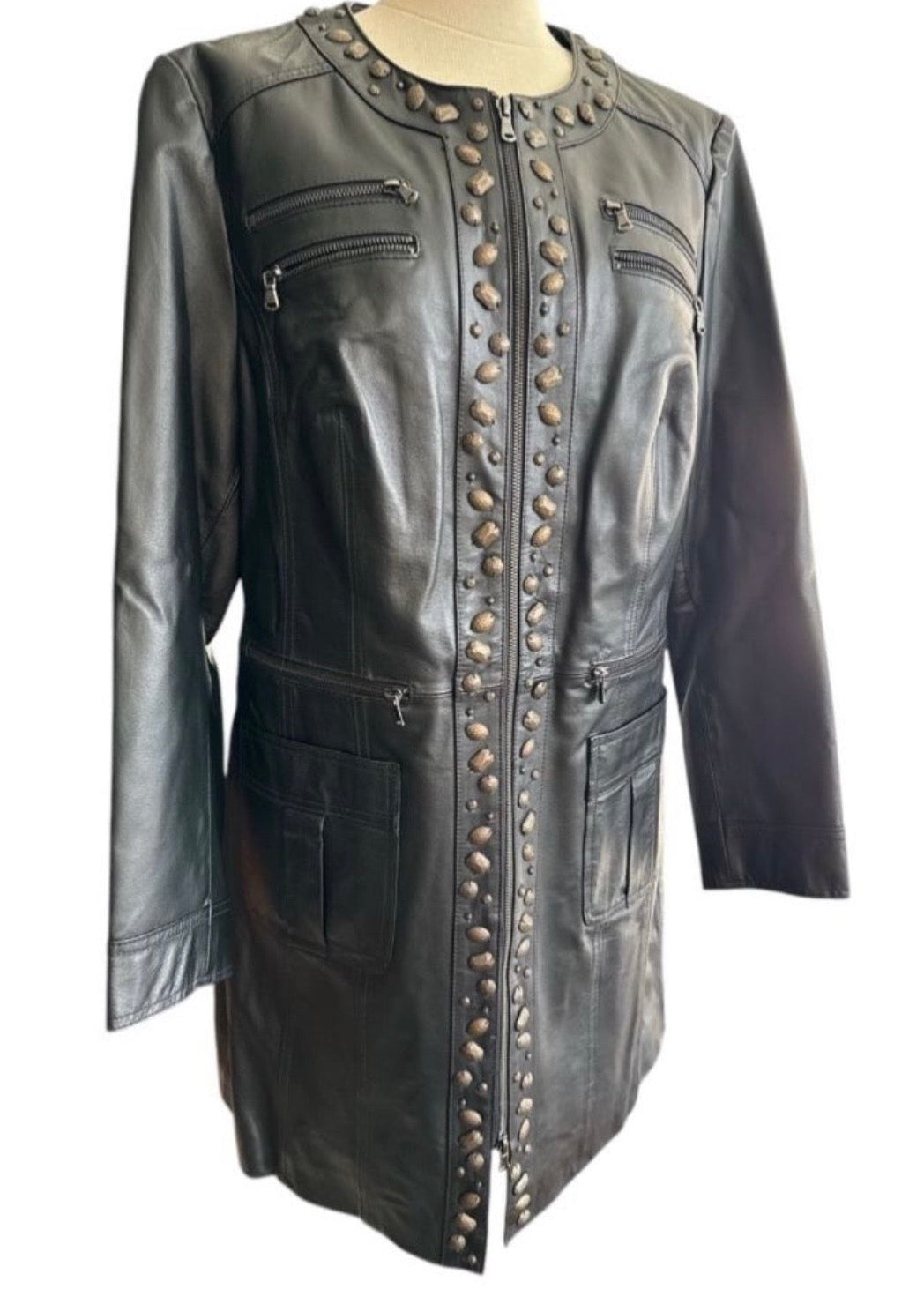 MANDARIN Veste en cuir noir, style rock, taille 46