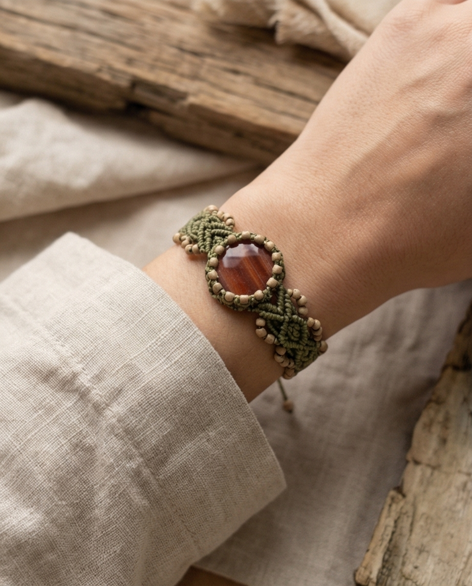 Lot, collier et bracelet en macramé, fait main, neuf
