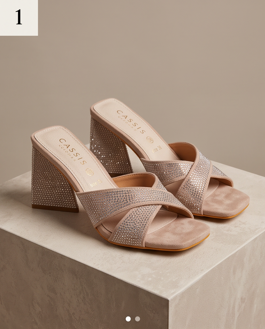 Mules à Talons CASSIS — Beige Rose Glamour — Neuves — Taille 38