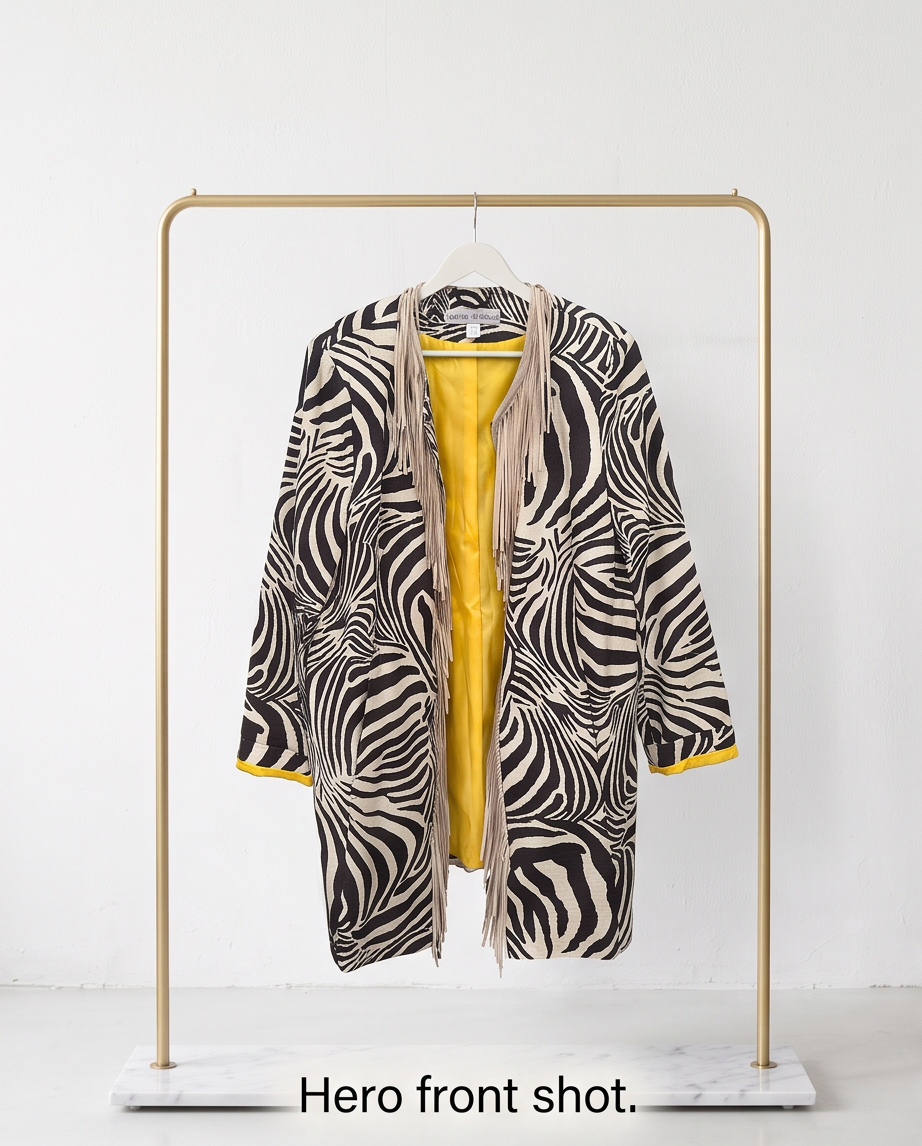 Veste Ashley Brooke — Motif Zèbre & Franges Daim — Taille 44