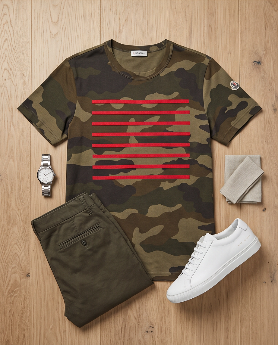 MONCLER – T-shirt Homme Camouflage – 100 % Coton – Taille S