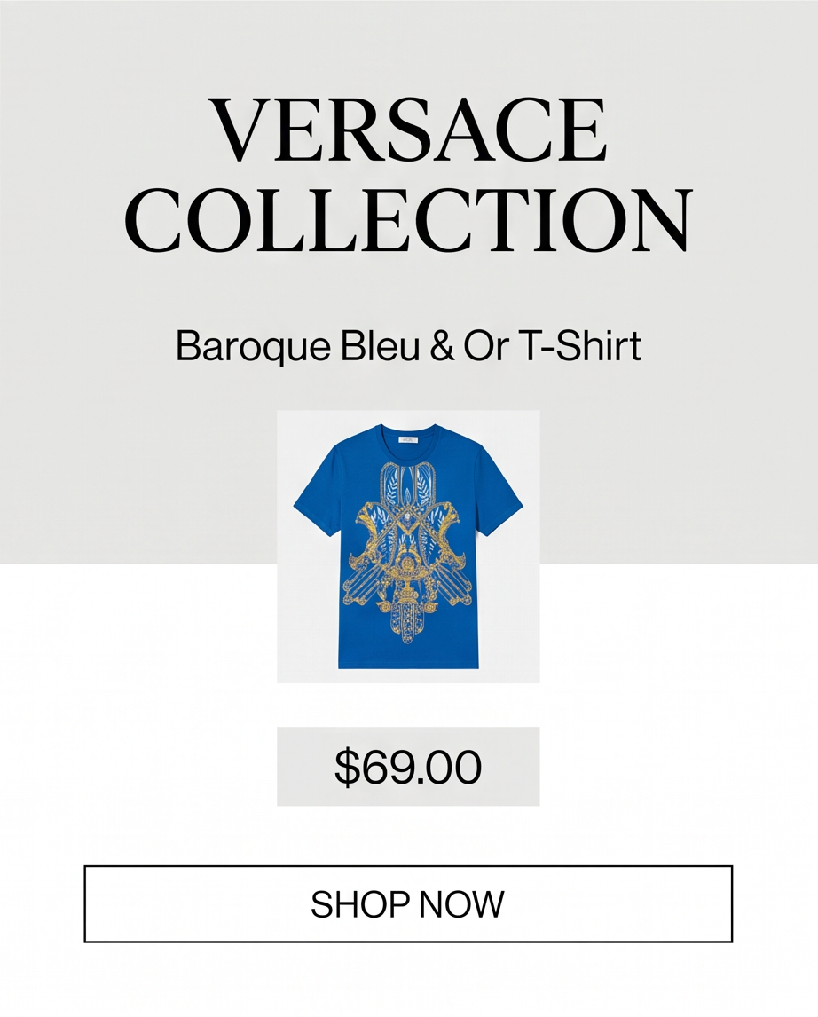 VERSACE COLLECTION – T-shirt Baroque Bleu & Or – Taille S