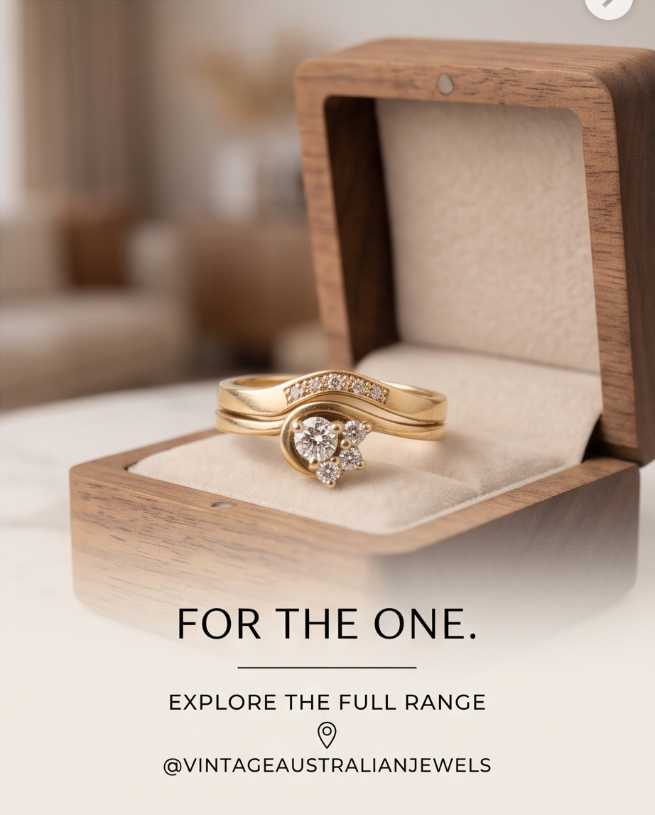 Ensemble de mariage australien en or jaune et neuf diamants – Taille 58