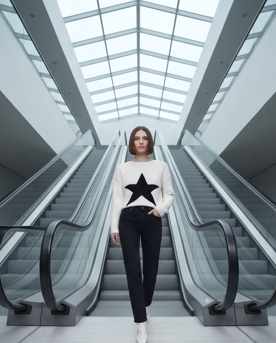 Pull blanc étoile noire — très bon état — taille M