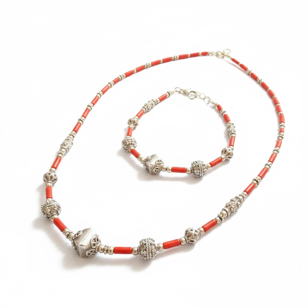 Magnifique Parure Collier et Bracelet Corail Véritable