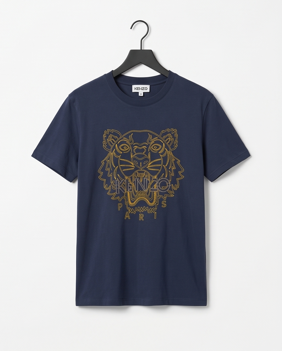 KENZO – T-shirt Tiger Homme Bleu Marine & Doré – Taille M