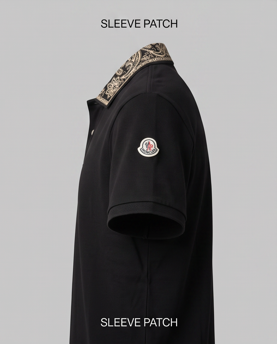 Polo MONCLER Homme Noir – Col Paisley – Taille S/M – Très bon état