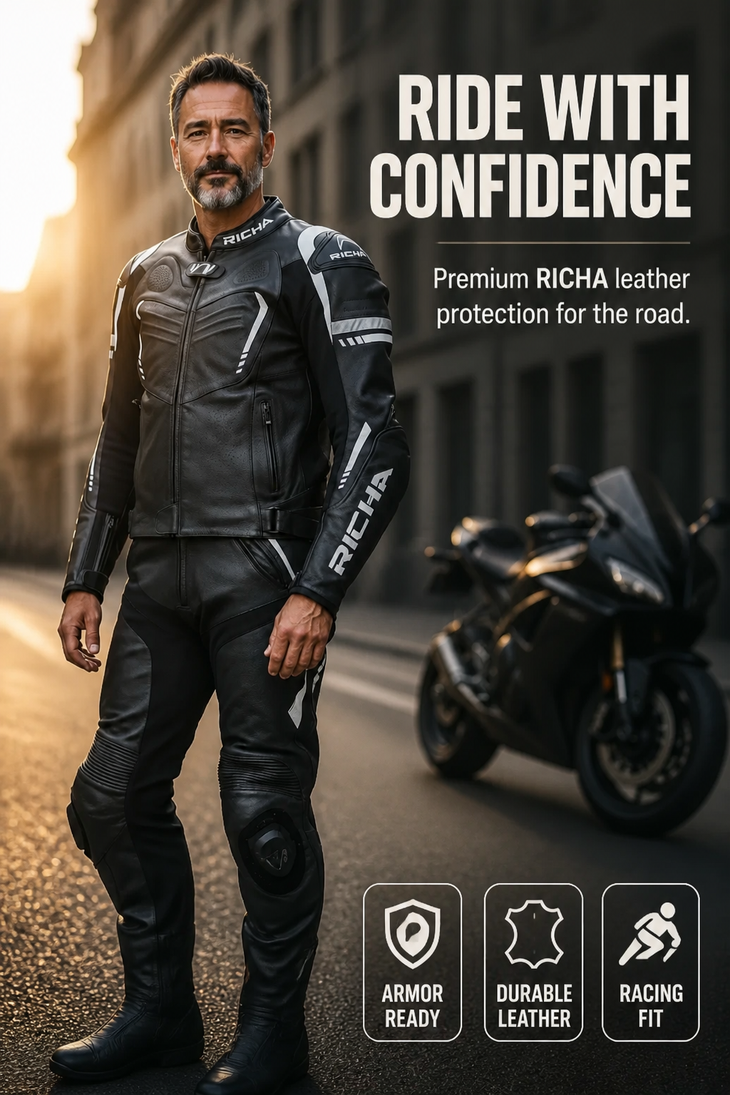 RICHA VÊTEMENT CUIR MOTO - très bon état - taille 50